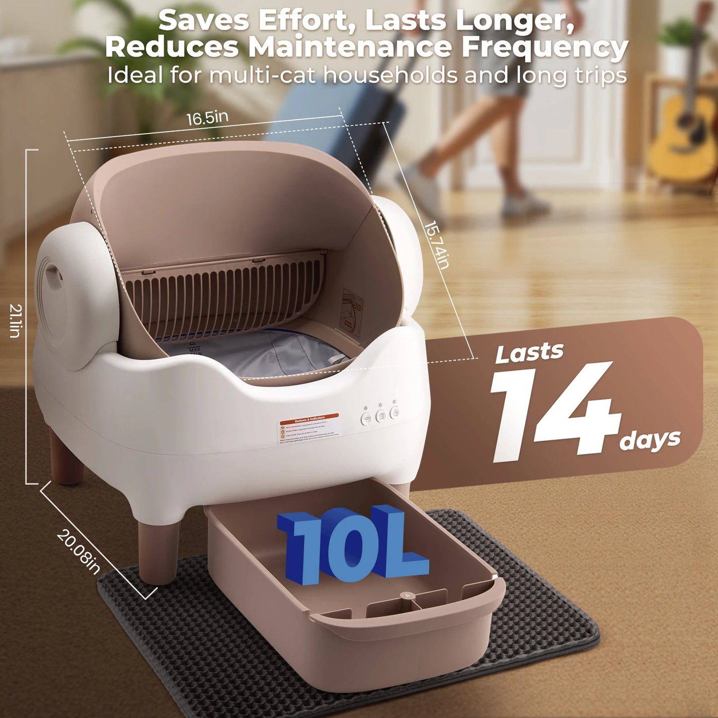 Cat Litter Box Self Cleaning, Automatic with App Control, Open-Top for Multi Cats