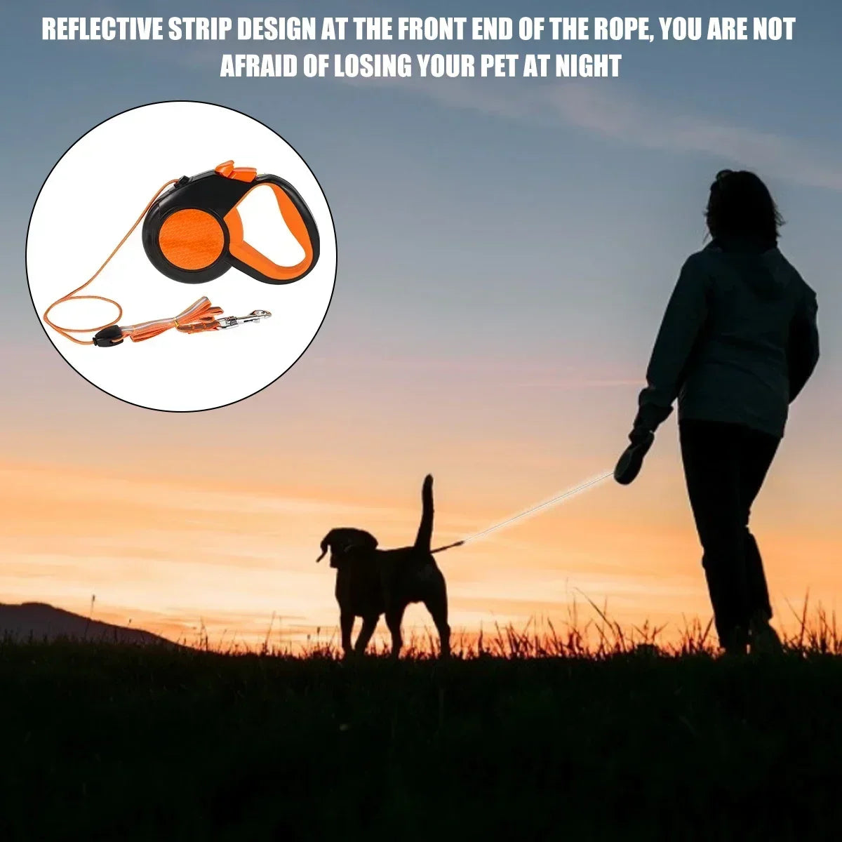 8M Retractable Dog Leash – Heavy‑Duty Reflective Tape Lead with Nonslip Handle for Small, Medium & Large Dogs