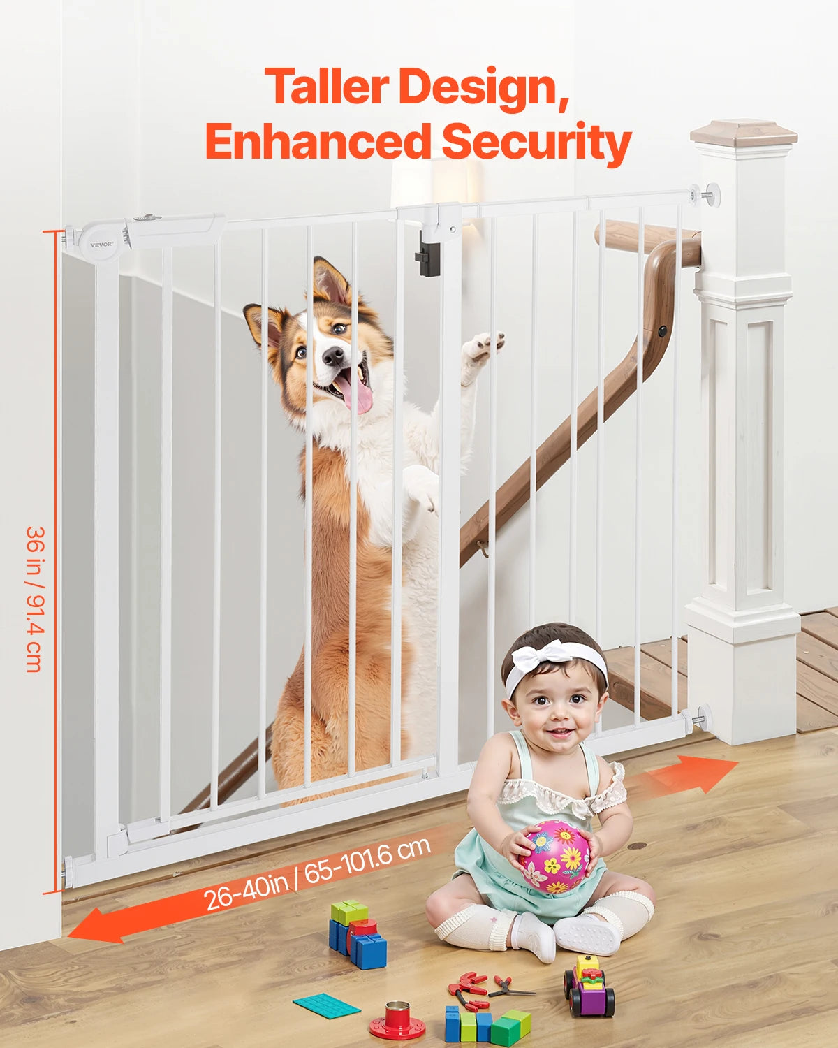 Tall Walk‑Through Safety Gate – 28/30/36" Pressure‑Mounted Pet & Child Gate with Easy‑Step Door and Wall Cups
