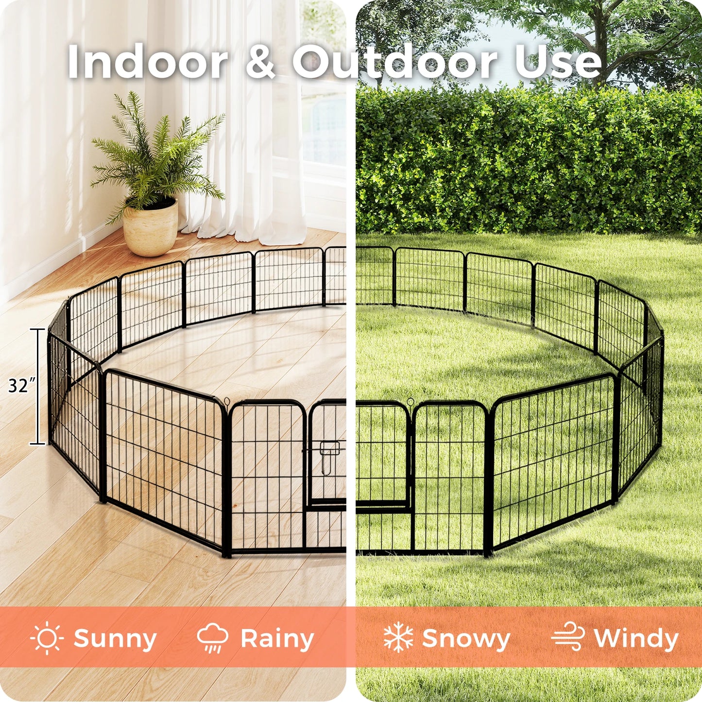 Foldable Metal Dog Playpen with Door – Heavy‑Duty Indoor/Outdoor Pet Fence for Yard, RV Camping & DIY Enclosures