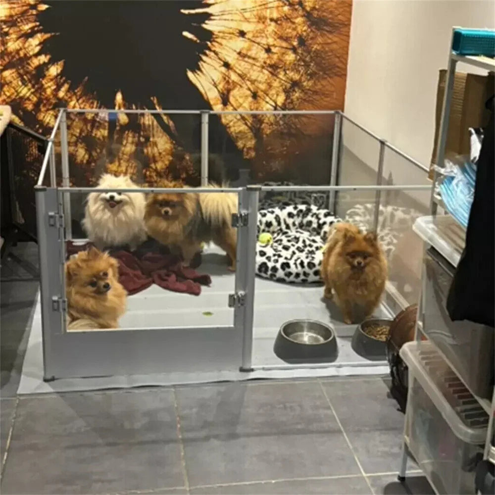 Large Clear Acrylic Dog Playpen – Indoor Puppy Enclosure with Waterproof Whelping Pad