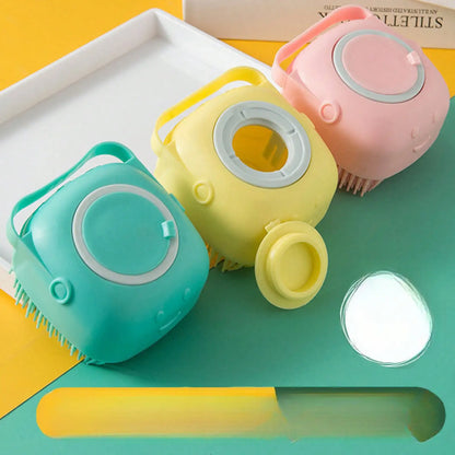 Pet Bathing & Massage Brush with Shampoo Dispenser – Soft Silicone Grooming Tool for Dogs & Cats