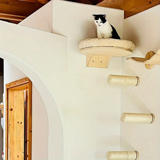 Cat Wall Mounted Climbing Ladder and Cat Hammock with Scratching Post