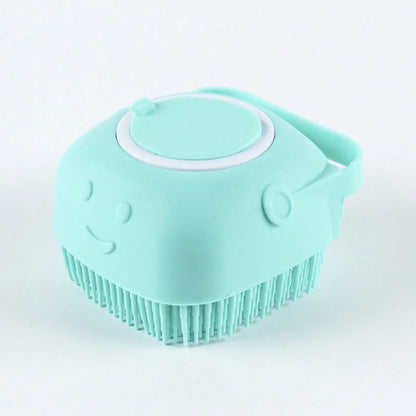 Pet Bathing & Massage Brush with Shampoo Dispenser – Soft Silicone Grooming Tool for Dogs & Cats