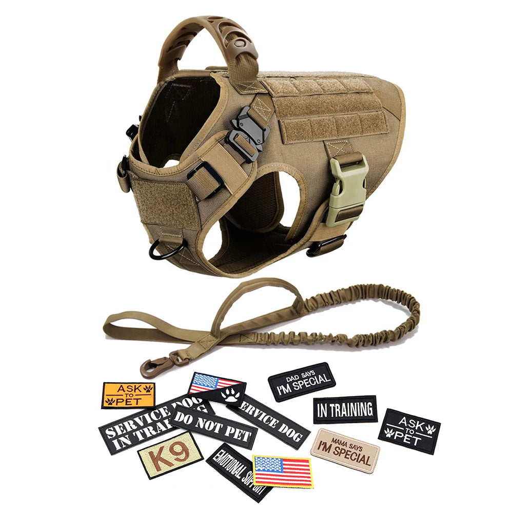 Tactical Large Dog Harness Set with Leash & Patches