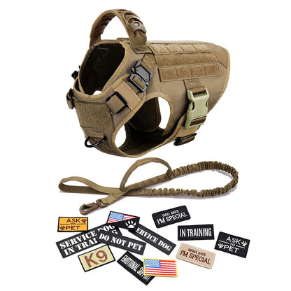 Tactical Large Dog Harness Set with Leash & Patches