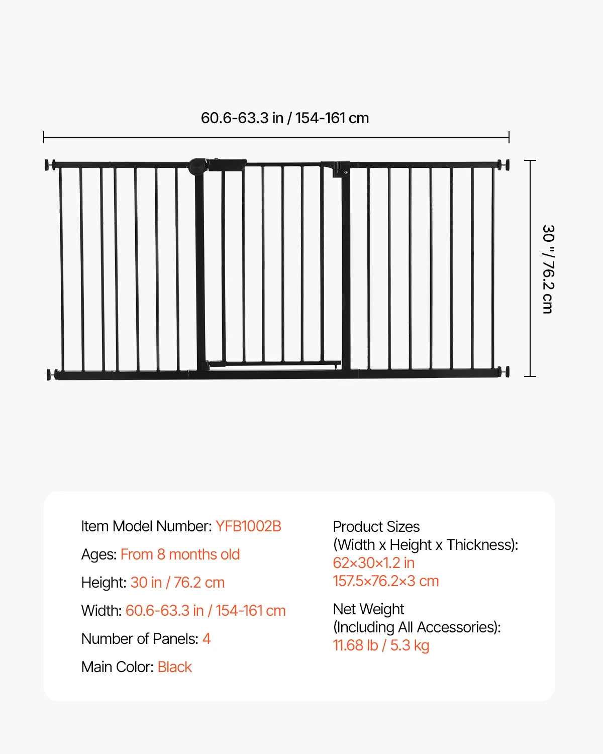Tall Walk‑Through Safety Gate – 28/30/36" Pressure‑Mounted Pet & Child Gate with Easy‑Step Door and Wall Cups