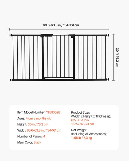 Tall Walk‑Through Safety Gate – 28/30/36" Pressure‑Mounted Pet & Child Gate with Easy‑Step Door and Wall Cups