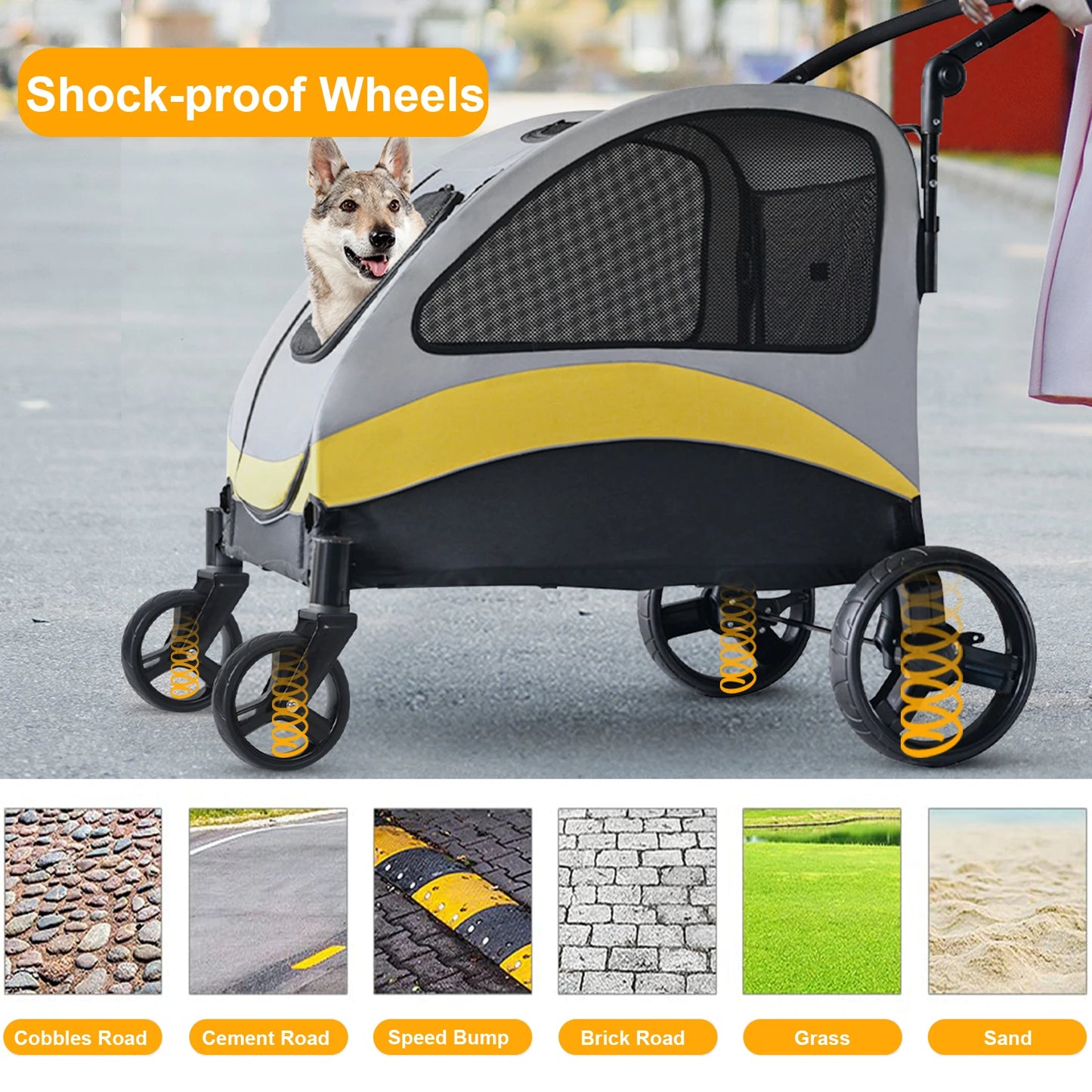 Portable 4‑Wheel Dog Stroller – Foldable Large Pet Travel Carriage with Breathable Carrier for Outdoor Use