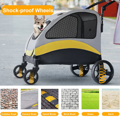 Portable 4‑Wheel Dog Stroller – Foldable Large Pet Travel Carriage with Breathable Carrier for Outdoor Use