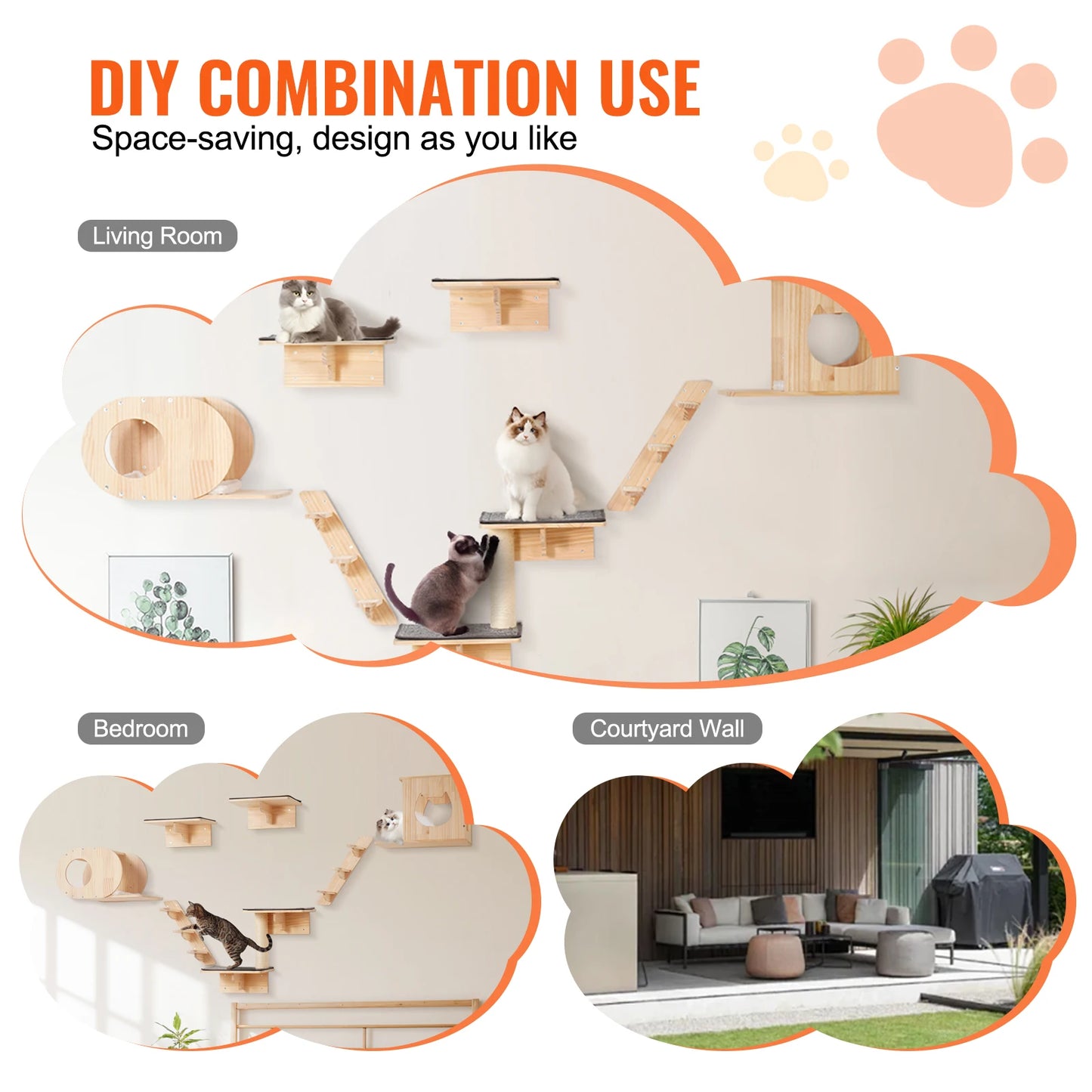 Wall‑Mounted Cat Shelves – Cat Wall Perches with Jumping Boards, Hammocks & Climbing Tree Furniture