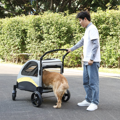Portable 4‑Wheel Dog Stroller – Foldable Large Pet Travel Carriage with Breathable Carrier for Outdoor Use