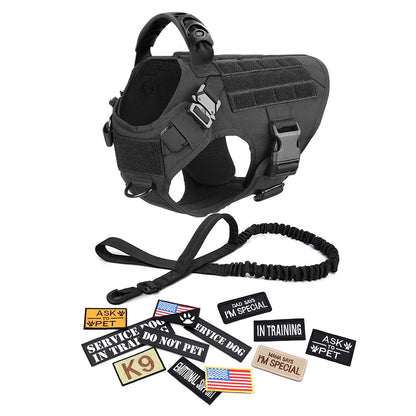 Tactical Large Dog Harness Set with Leash & Patches
