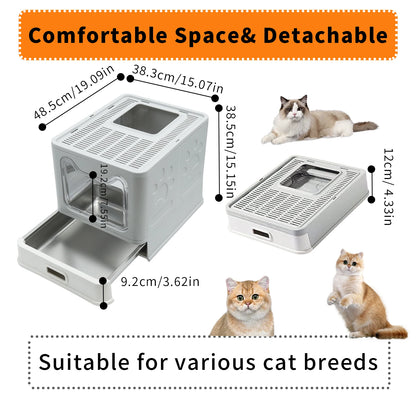 Stainless Steel Cat Litter Box with Lid – Front Entry & Top Exit, Includes Scoop
