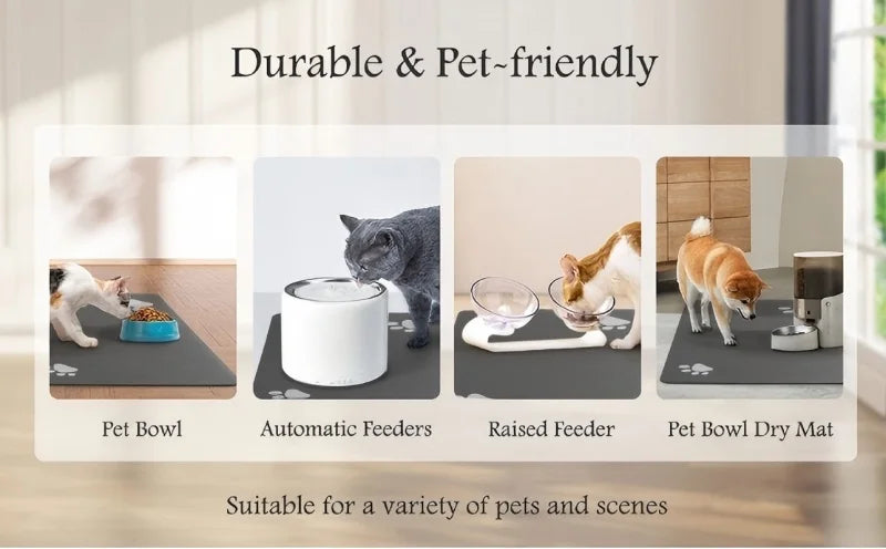 Paw Print Pet Food Mat – Non‑Slip, Water‑Absorbent, Wear‑Resistant Floor Mat for Dogs & Cats, Easy‑Clean Design