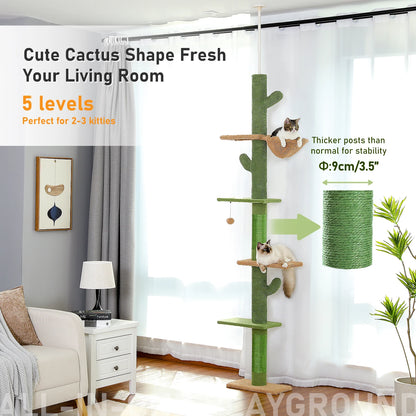 5‑Tier Floor‑to‑Ceiling Cat Tower – Tall Cactus‑Style Climbing Tree with Scratching Posts & Hammock