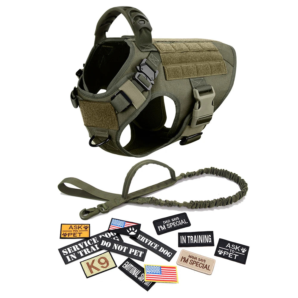 Tactical Large Dog Harness Set with Leash & Patches