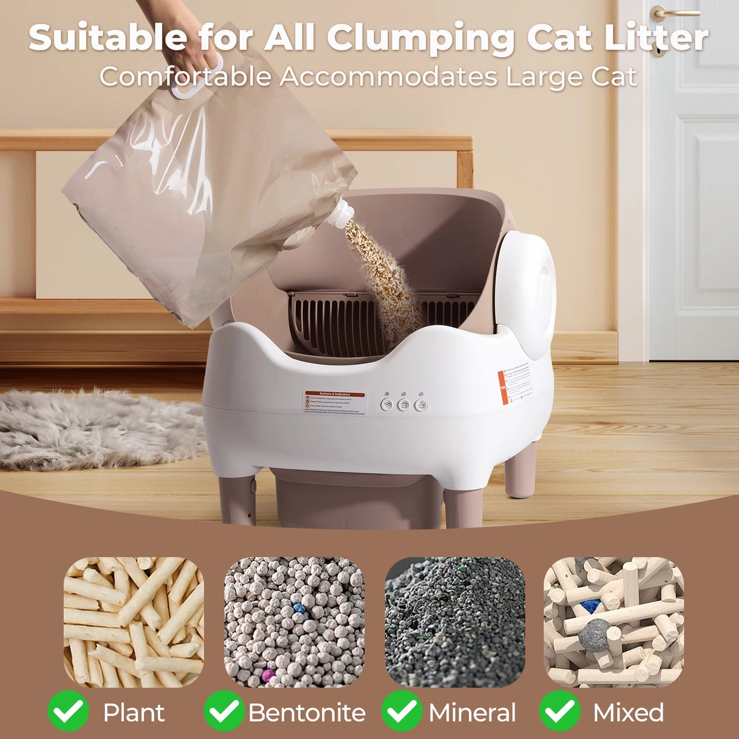 Cat Litter Box Self Cleaning, Automatic with App Control, Open-Top for Multi Cats