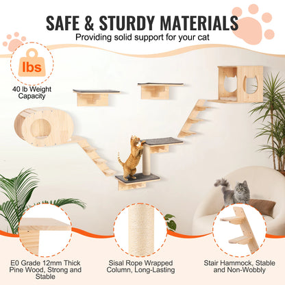 Wall‑Mounted Cat Shelves – Cat Wall Perches with Jumping Boards, Hammocks & Climbing Tree Furniture