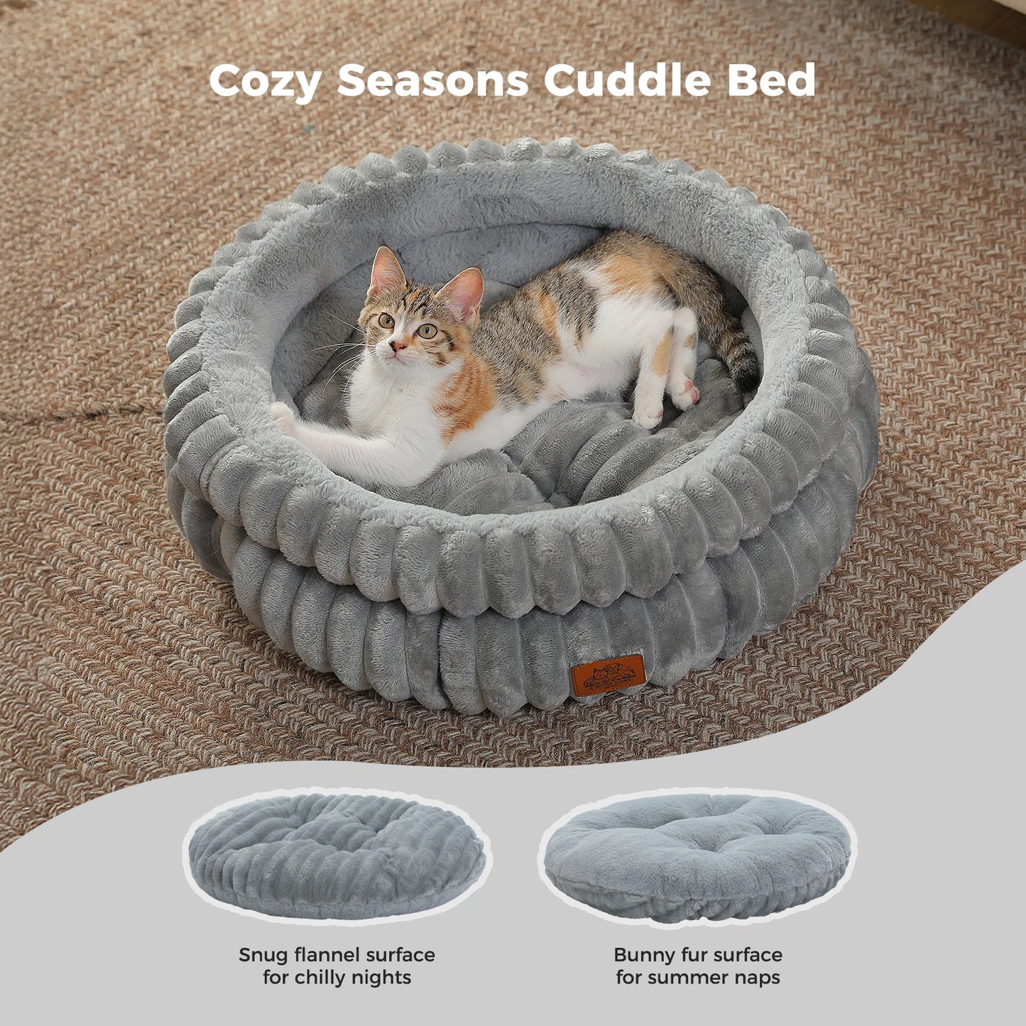 Cozy Washable Round Dog & Cat Bed with Non-Slip Base