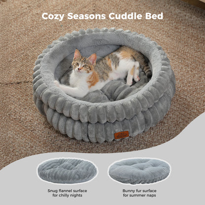 Cozy Washable Round Dog & Cat Bed with Non-Slip Base