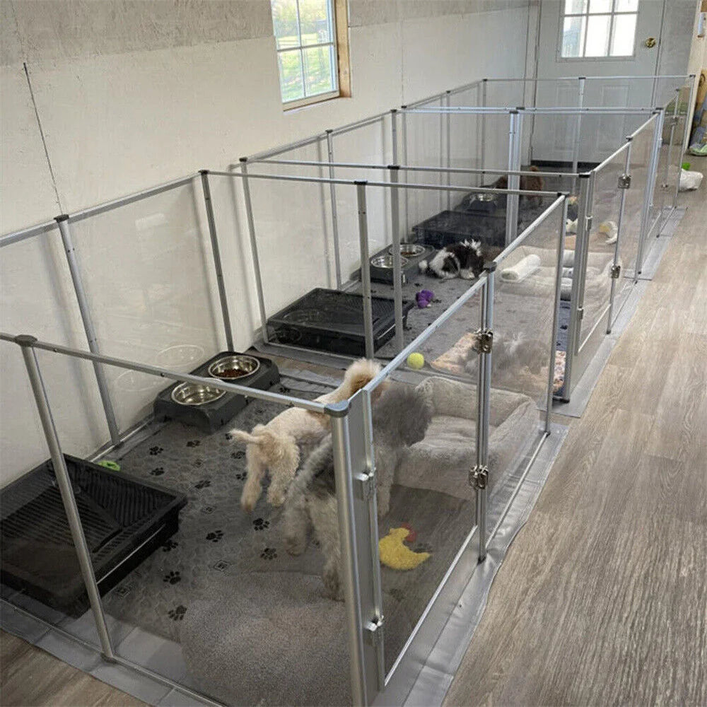 Large Clear Acrylic Dog Playpen – Indoor Puppy Enclosure with Waterproof Whelping Pad