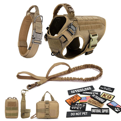 Tactical Large Dog Harness Set with Leash & Patches