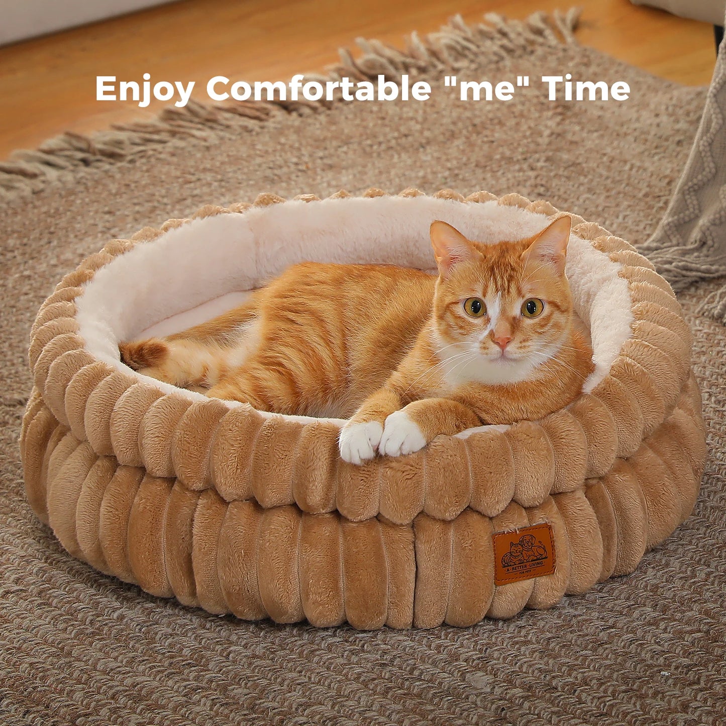 Cozy Washable Round Dog & Cat Bed with Non-Slip Base