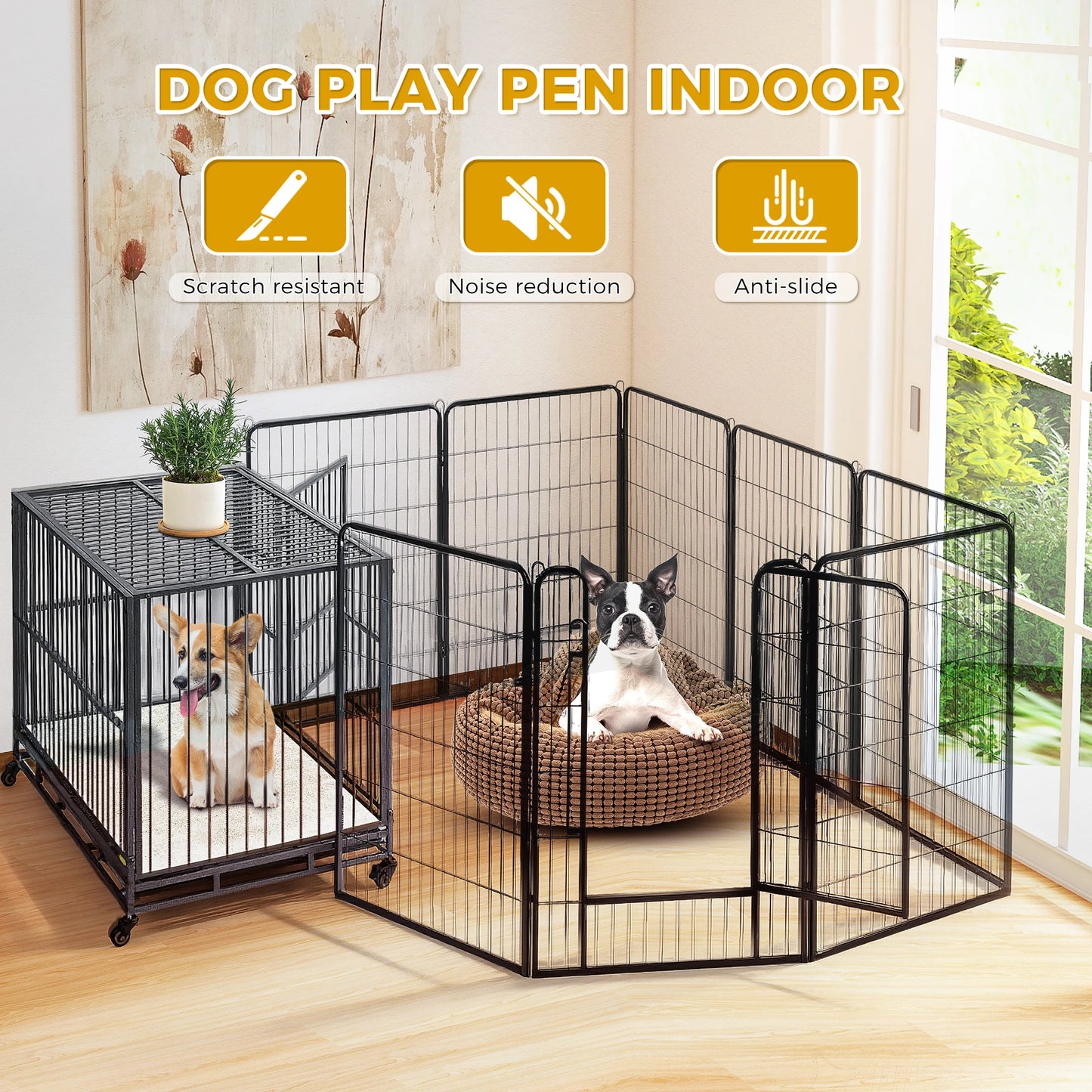 Foldable Metal Dog Playpen with Door – Heavy‑Duty Indoor/Outdoor Pet Fence for Yard, RV Camping & DIY Enclosures