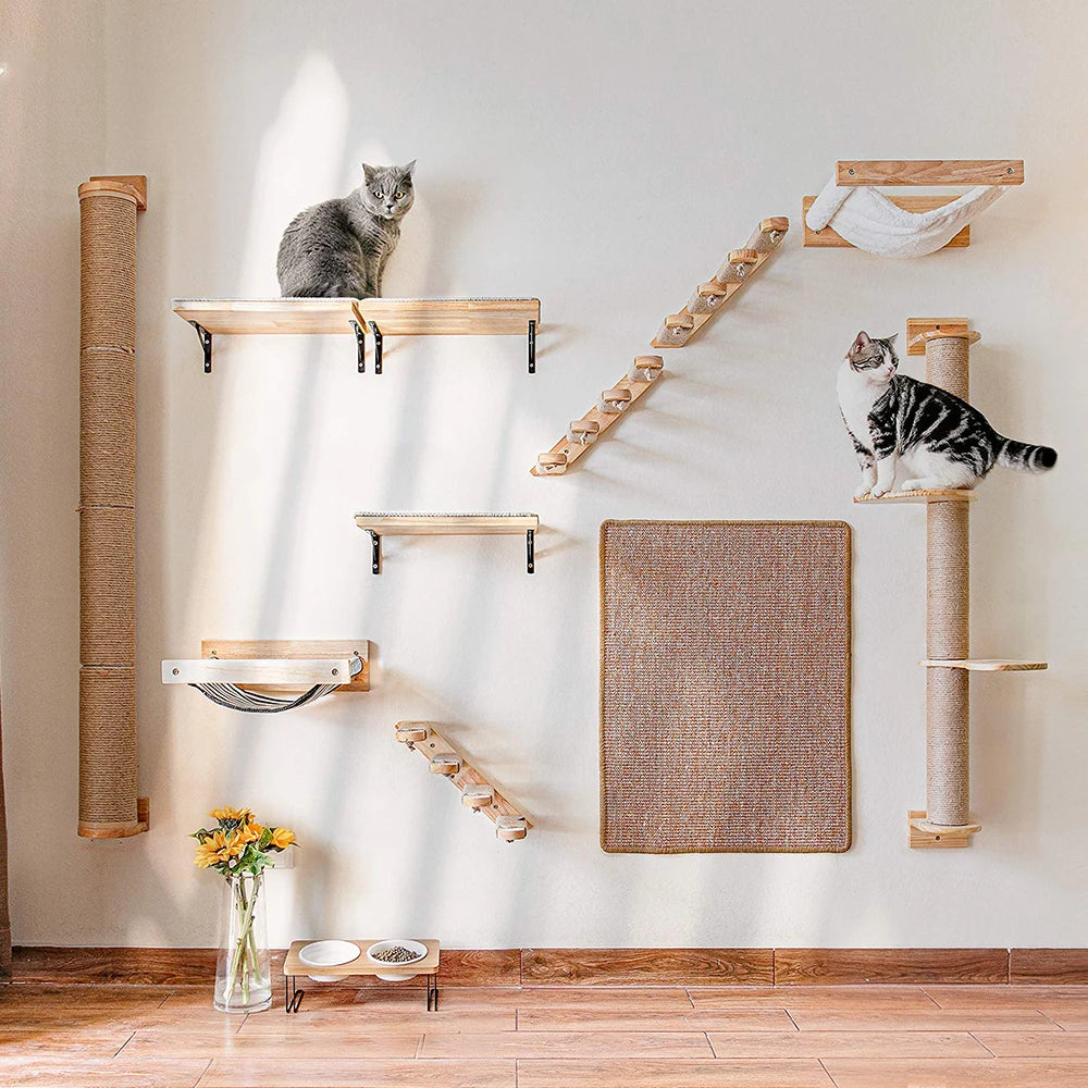 Cat Climbing Shelf Wall Mounted Four Step Stairway With Scratching Post