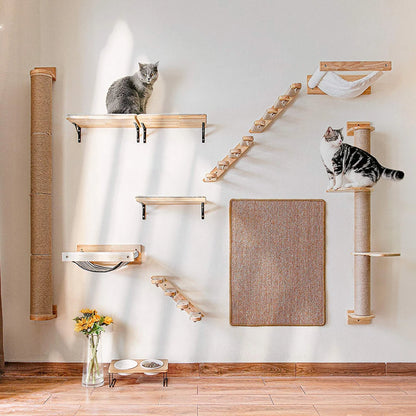 Cat Climbing Shelf Wall Mounted Four Step Stairway With Scratching Post