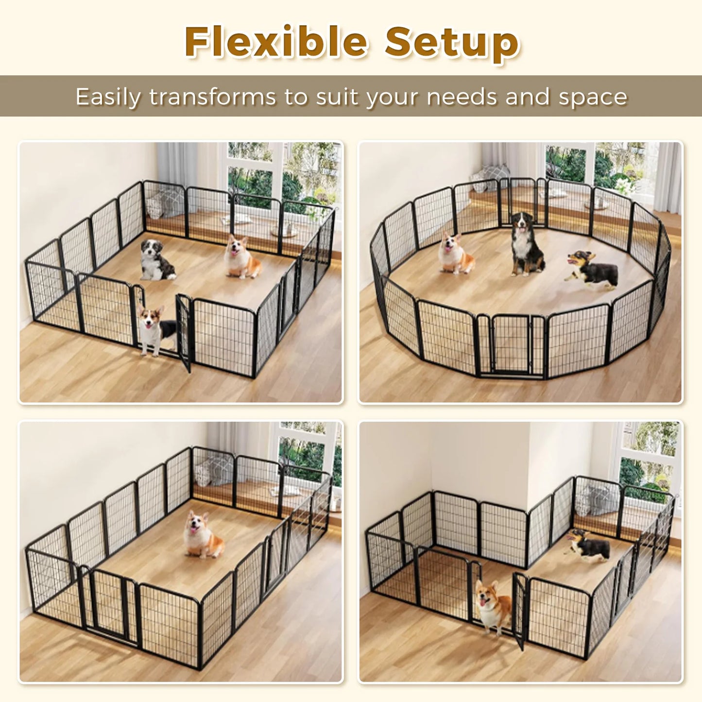 Foldable Metal Dog Playpen with Door – Heavy‑Duty Indoor/Outdoor Pet Fence for Yard, RV Camping & DIY Enclosures