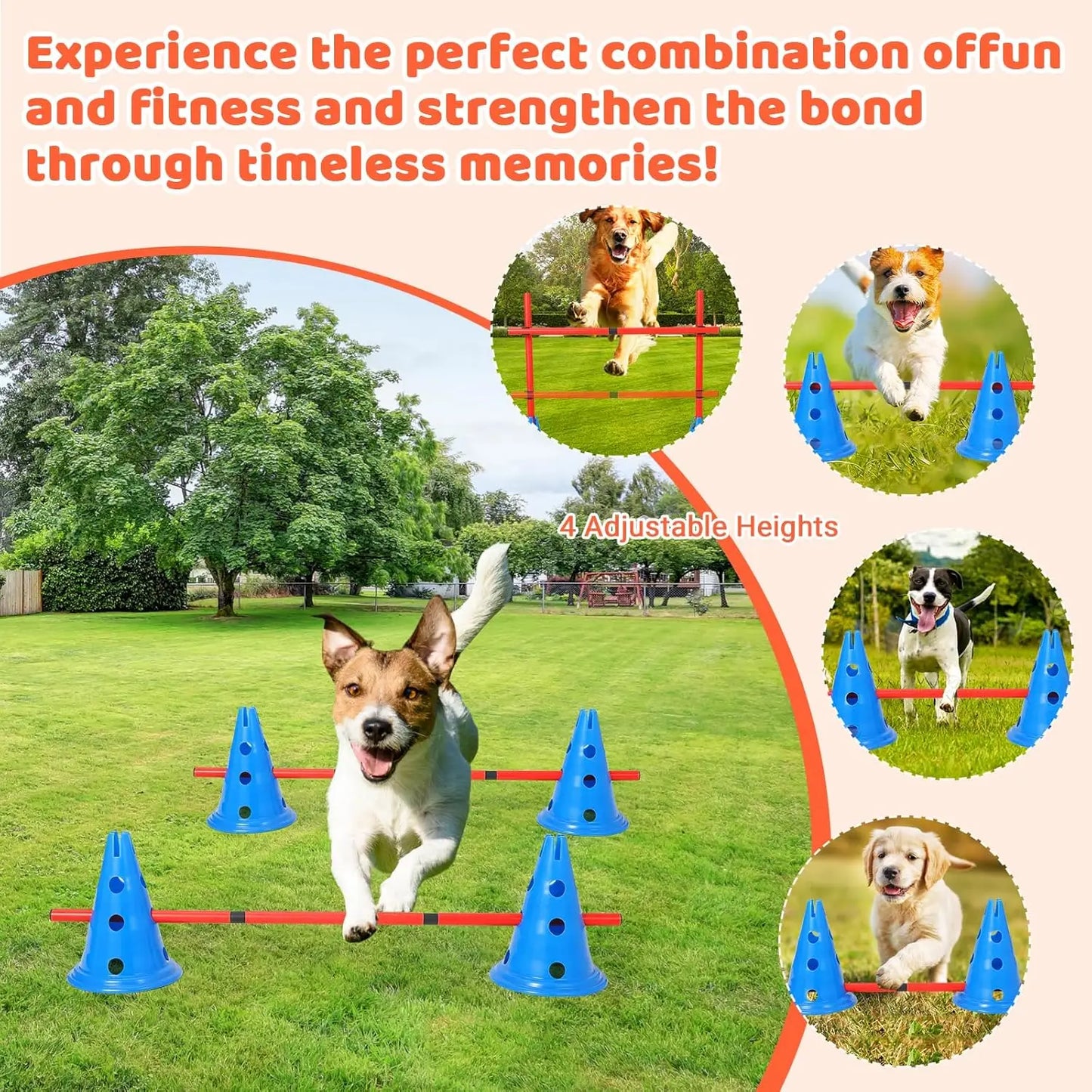 Dog Agility Hurdle Cone Set – Backyard Training Course with 12 Cones & 6 Adjustable Agility Rods