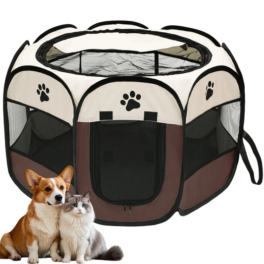 Foldable Pet Playpen – Portable Octagonal Play Yard with Durable Oxford Cloth & Removable Zipper Top for Indoor/Outdoor Use