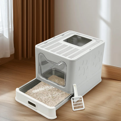 Stainless Steel Cat Litter Box with Lid – Front Entry & Top Exit, Includes Scoop
