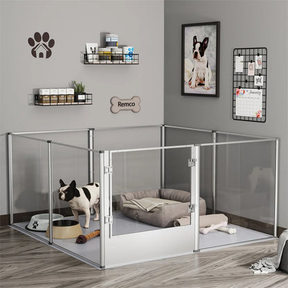 Large Clear Acrylic Dog Playpen – Indoor Puppy Enclosure with Waterproof Whelping Pad