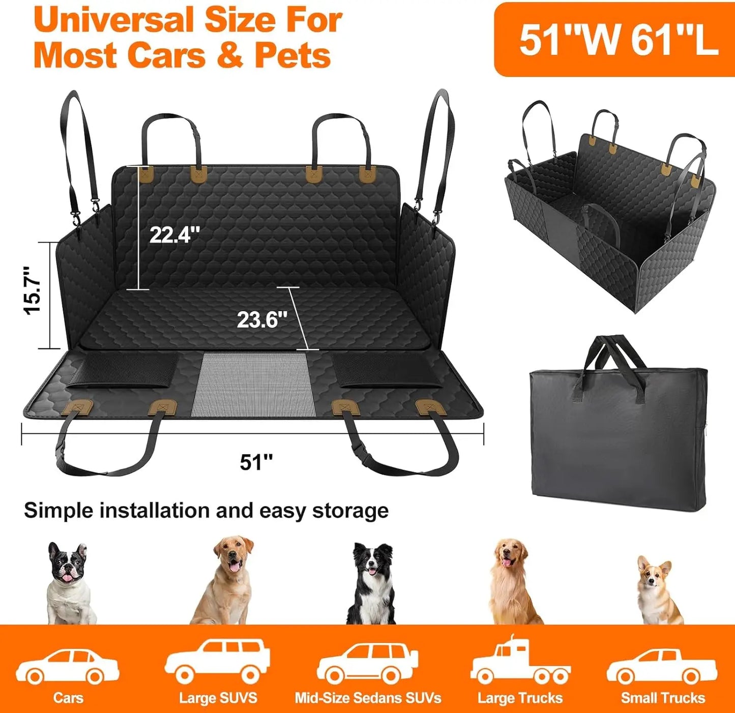 Foldable Waterproof Dog Car Seat – Nonslip Safety Hammock & Trunk Mat Back Seat Protector for Travel