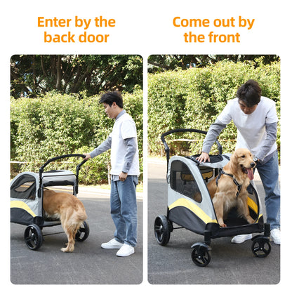 Portable 4‑Wheel Dog Stroller – Foldable Large Pet Travel Carriage with Breathable Carrier for Outdoor Use