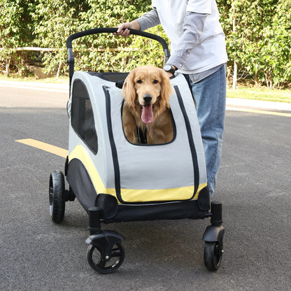 Portable 4‑Wheel Dog Stroller – Foldable Large Pet Travel Carriage with Breathable Carrier for Outdoor Use