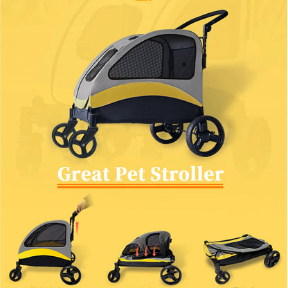 Portable 4‑Wheel Dog Stroller – Foldable Large Pet Travel Carriage with Breathable Carrier for Outdoor Use
