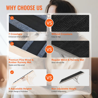 Adjustable Wooden Dog Ramp – Foldable, Nonslip Pet Ladder for Small & Senior Dogs to Reach Sofa, Bed, or Car