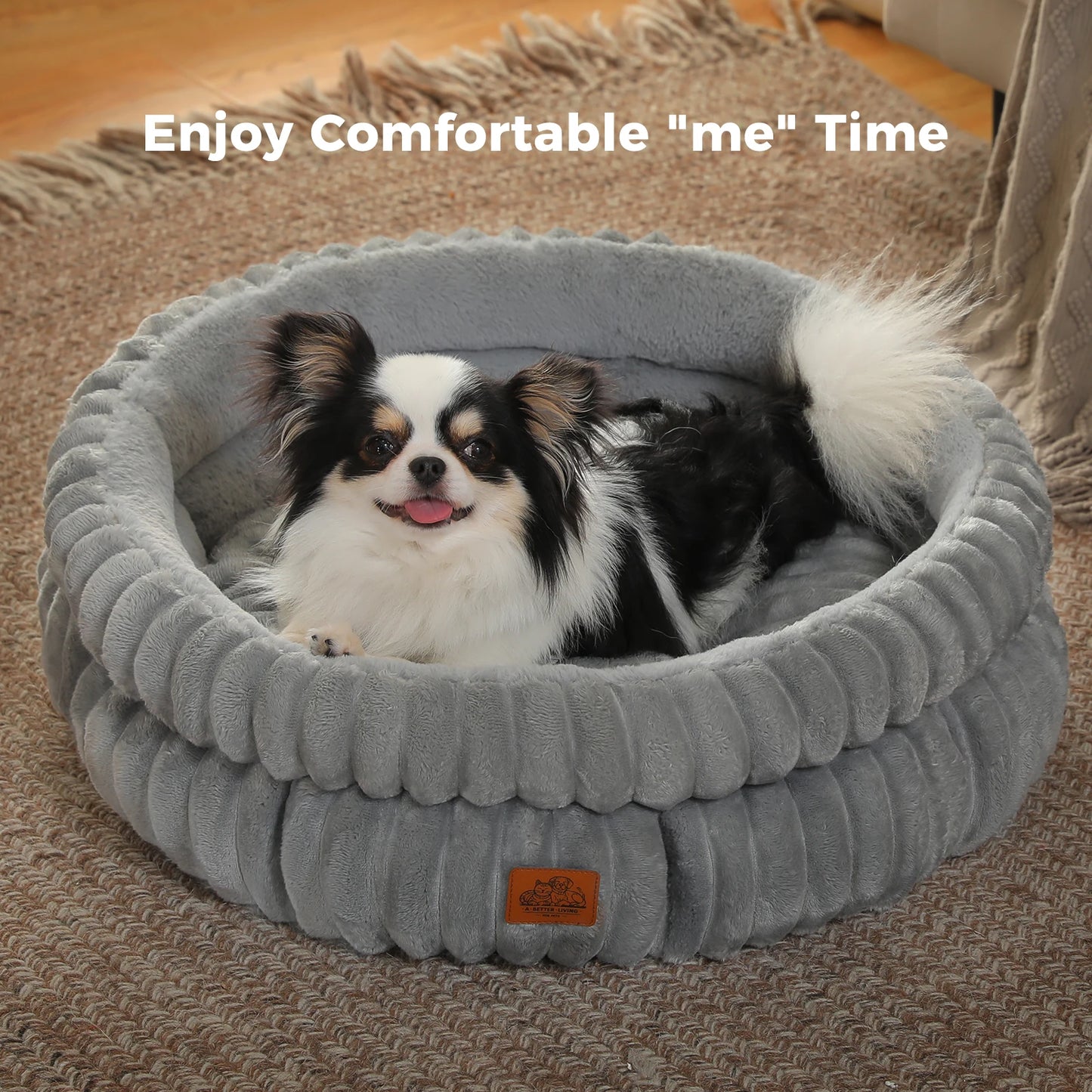 Cozy Washable Round Dog & Cat Bed with Non-Slip Base