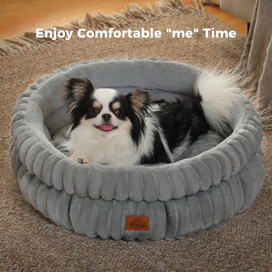 Cozy Washable Round Dog & Cat Bed with Non-Slip Base