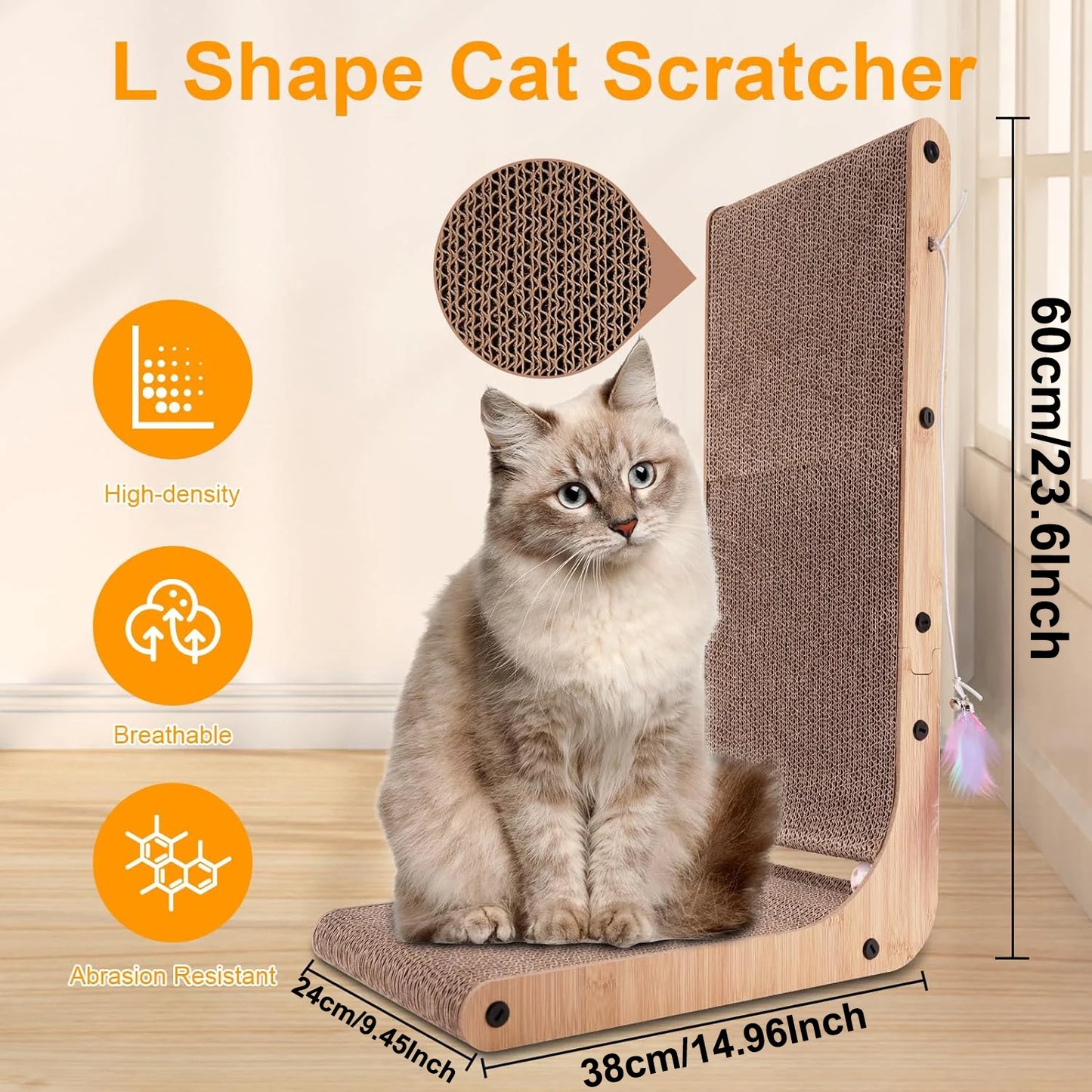 L‑Shaped Cat Scratcher – 23.6" Cardboard Scratch Pad for Indoor Cats, Furniture‑Protecting Design