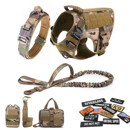 Tactical Large Dog Harness Set with Leash & Patches