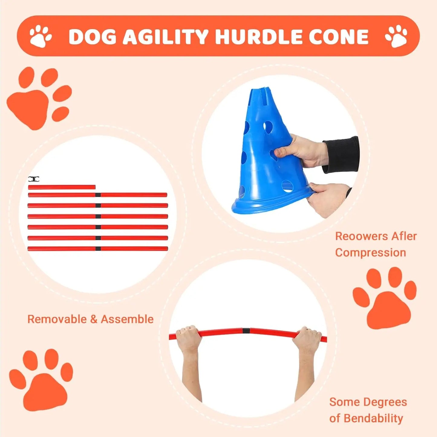 Dog Agility Hurdle Cone Set – Backyard Training Course with 12 Cones & 6 Adjustable Agility Rods