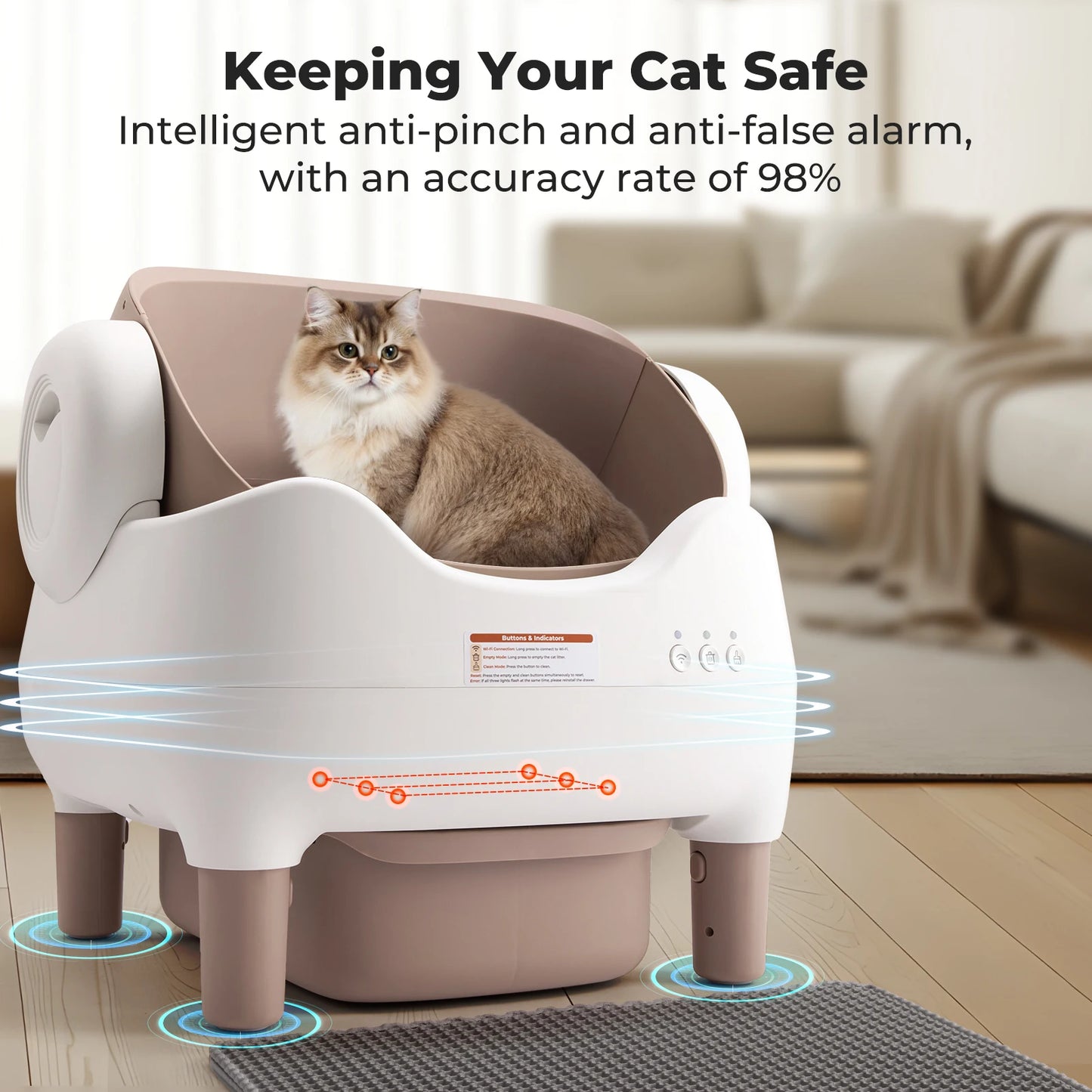 Cat Litter Box Self Cleaning, Automatic with App Control, Open-Top for Multi Cats