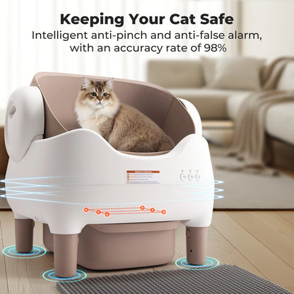 Cat Litter Box Self Cleaning, Automatic with App Control, Open-Top for Multi Cats