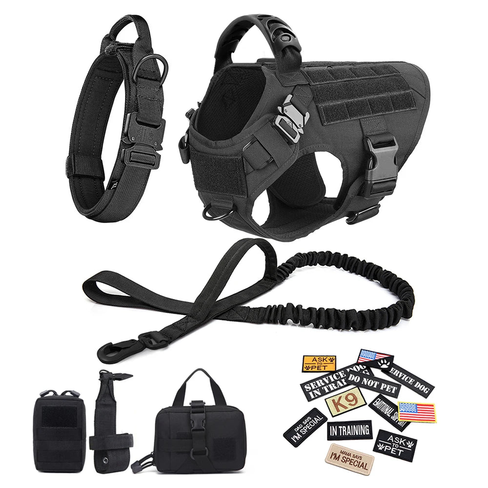 Tactical Large Dog Harness Set with Leash & Patches