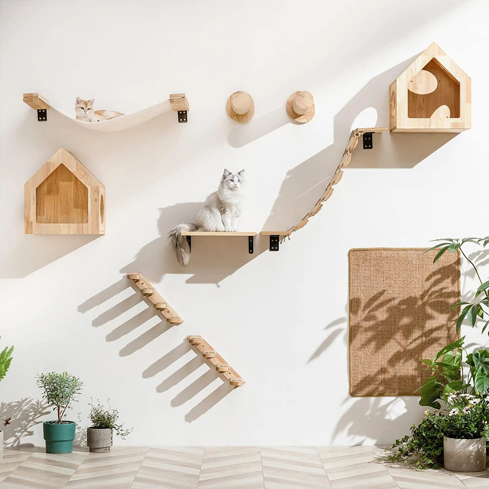 Cat Climbing Shelf Wall Mounted Four Step Stairway With Scratching Post